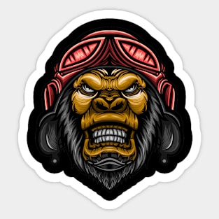 Gorilla head wearing helmet Sticker